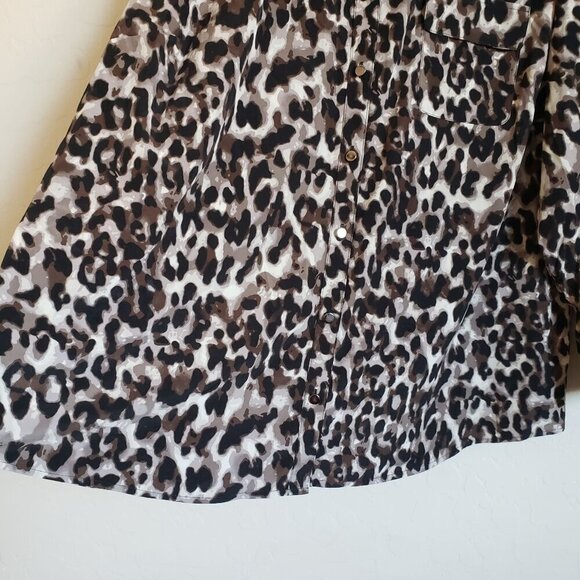 Style & Co Leopard Print Button Front Roll Tab Sleeve Top Black Brown Women's 3X - Picture 4 of 12